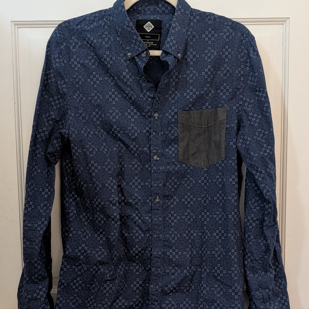 Cotton On Mens Size S Navy Patterned Casual Shirt